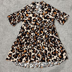 Label Of Love Dress Womens XL Leopard Print Tiered Shirt Dress Pockets Collared